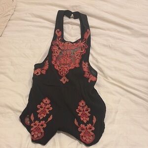 Black and Red Embroidered Tank Top
